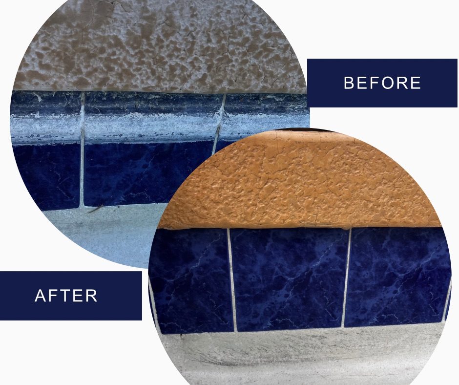 Pool tile before and after calcium removal by The Pool Tile Blasters