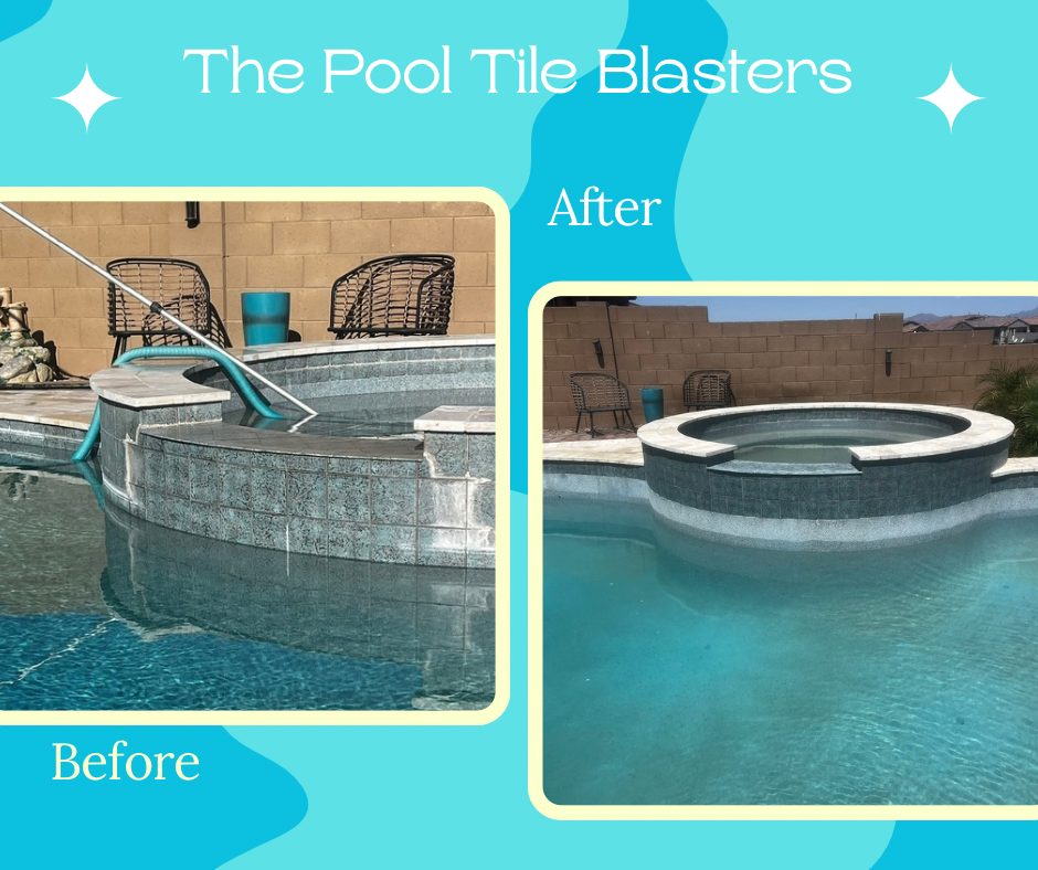 Pool tile calcium removal before and after