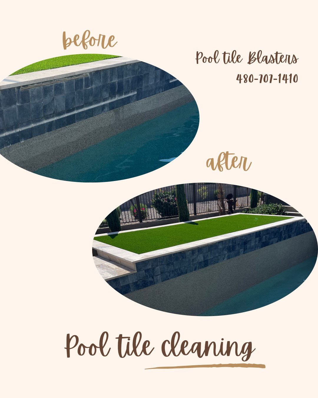 Pool tile cleaning before and after