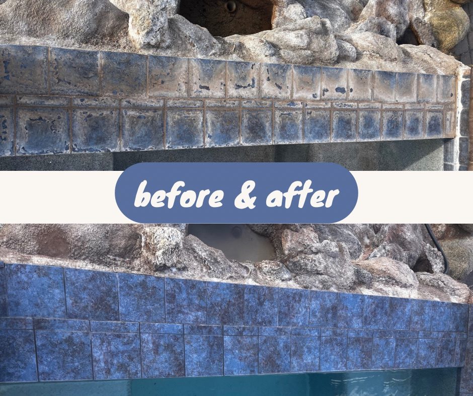 Clean pool tile after MaxxStrip blasting